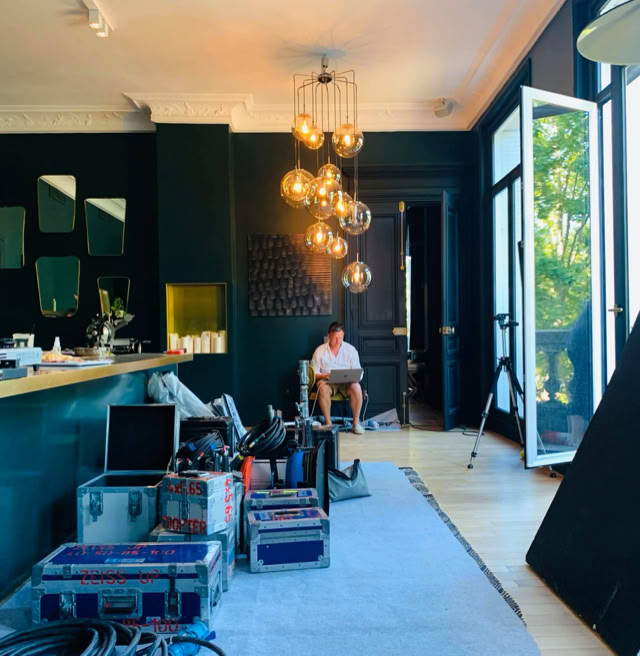 Film equipment in a period interior on location