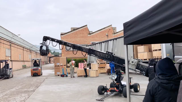 Camera crane at the warehouse location