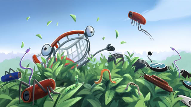 Concept art: the cart mascot in a jungle of gadgets